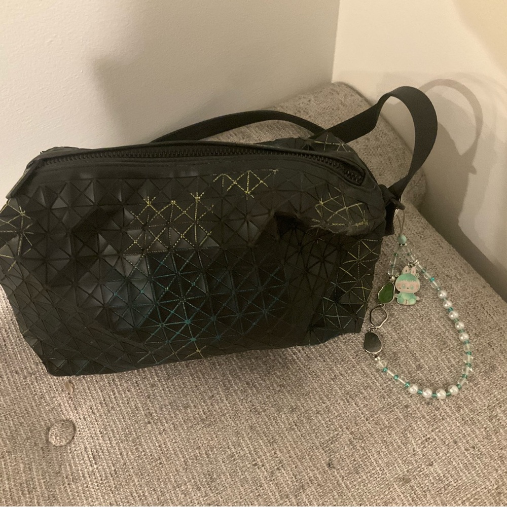 Bao Bao Issey Miyake Geometric-Pattern Bag w/Labubu Bag Charm